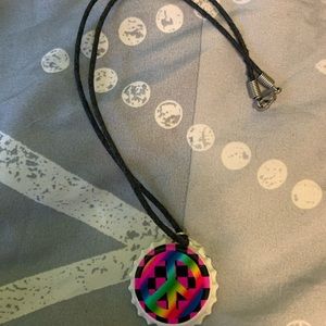 Peace sign bottle cap necklace